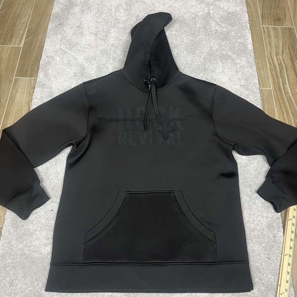 Rock Revival Hoodie Mens XL Black Pullover Sweatshirt Logo Embossed Pocket XL